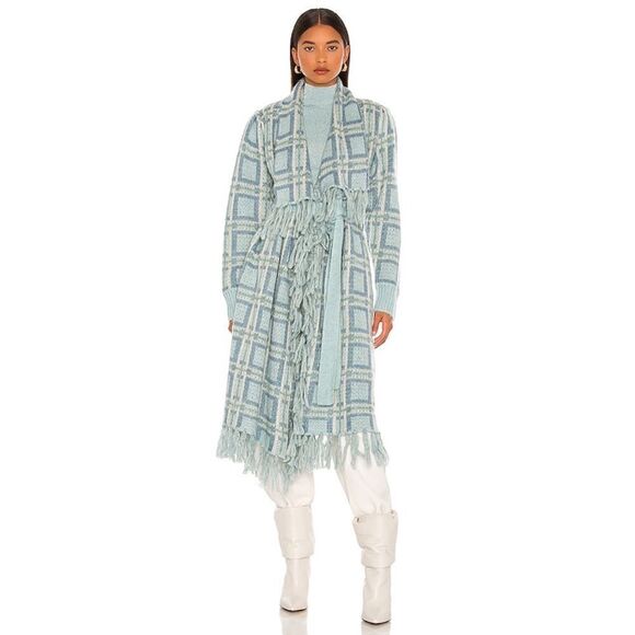 LOVESHACKFANCY Avie Duster in Sky Blue Plaid - Picture 1 of 12